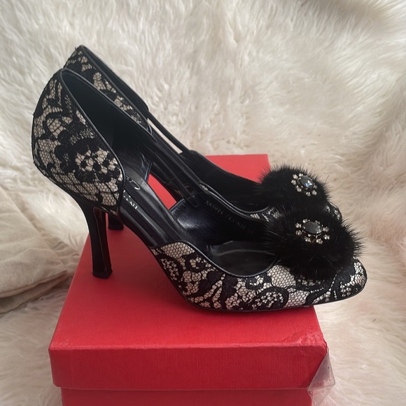 Valentino Mink/Jeweled Black & Nude Heels - Picture 8 of 13